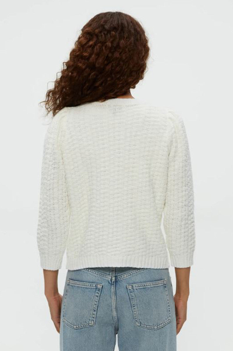 Leonora puff sleeve sweater in white back view