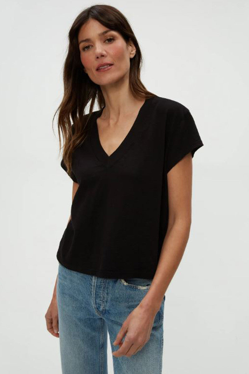 Harlan cropped vneck tee in black front view
