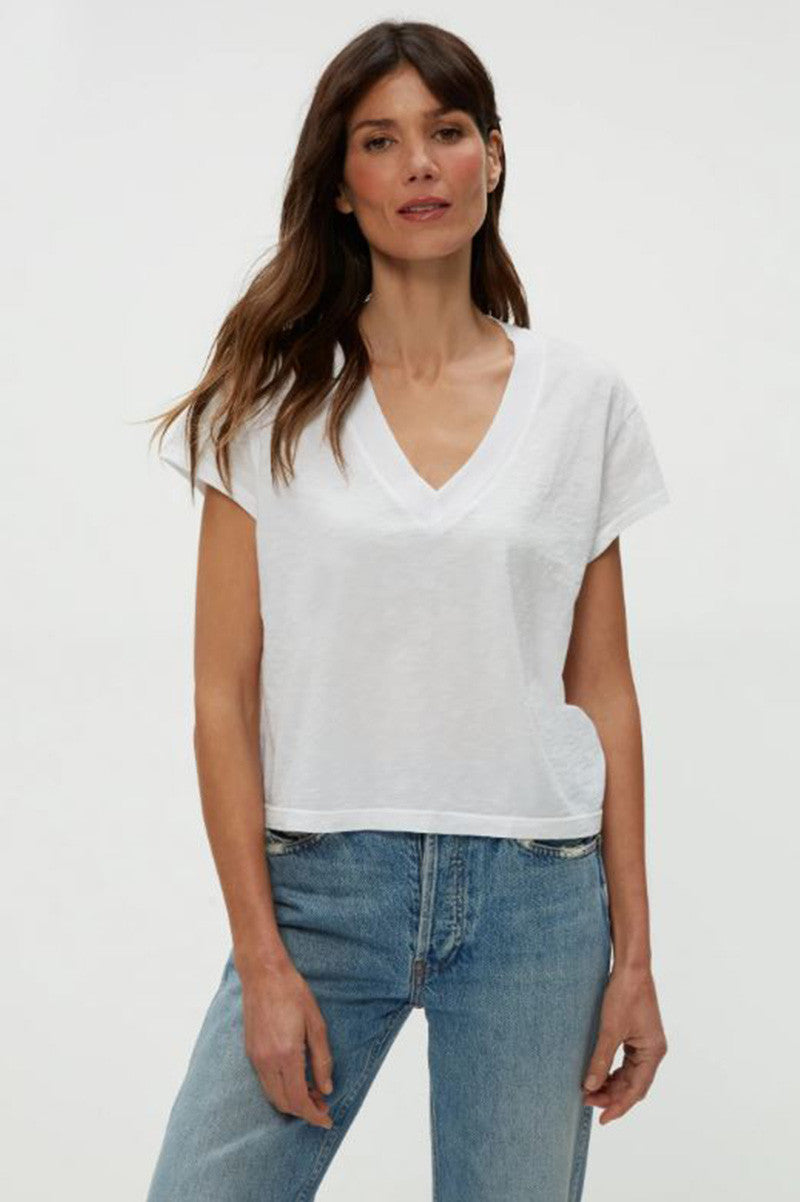 Harlan cropped vneck tee in white front view