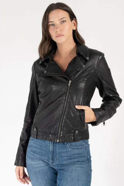 Fayola RF leather jacket in black front view