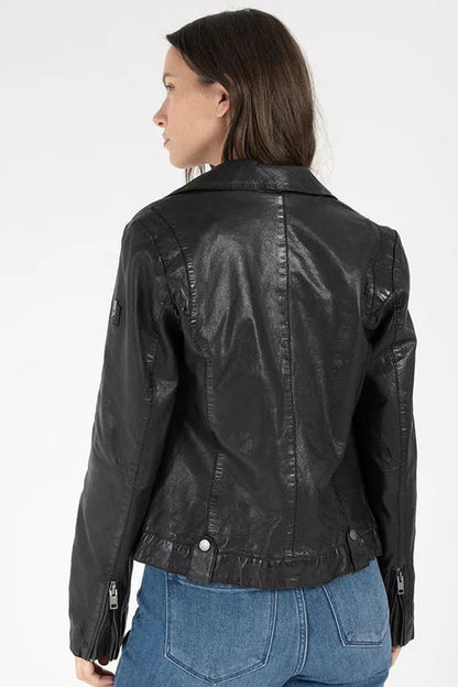 Fayola RF leather jacket in black back view