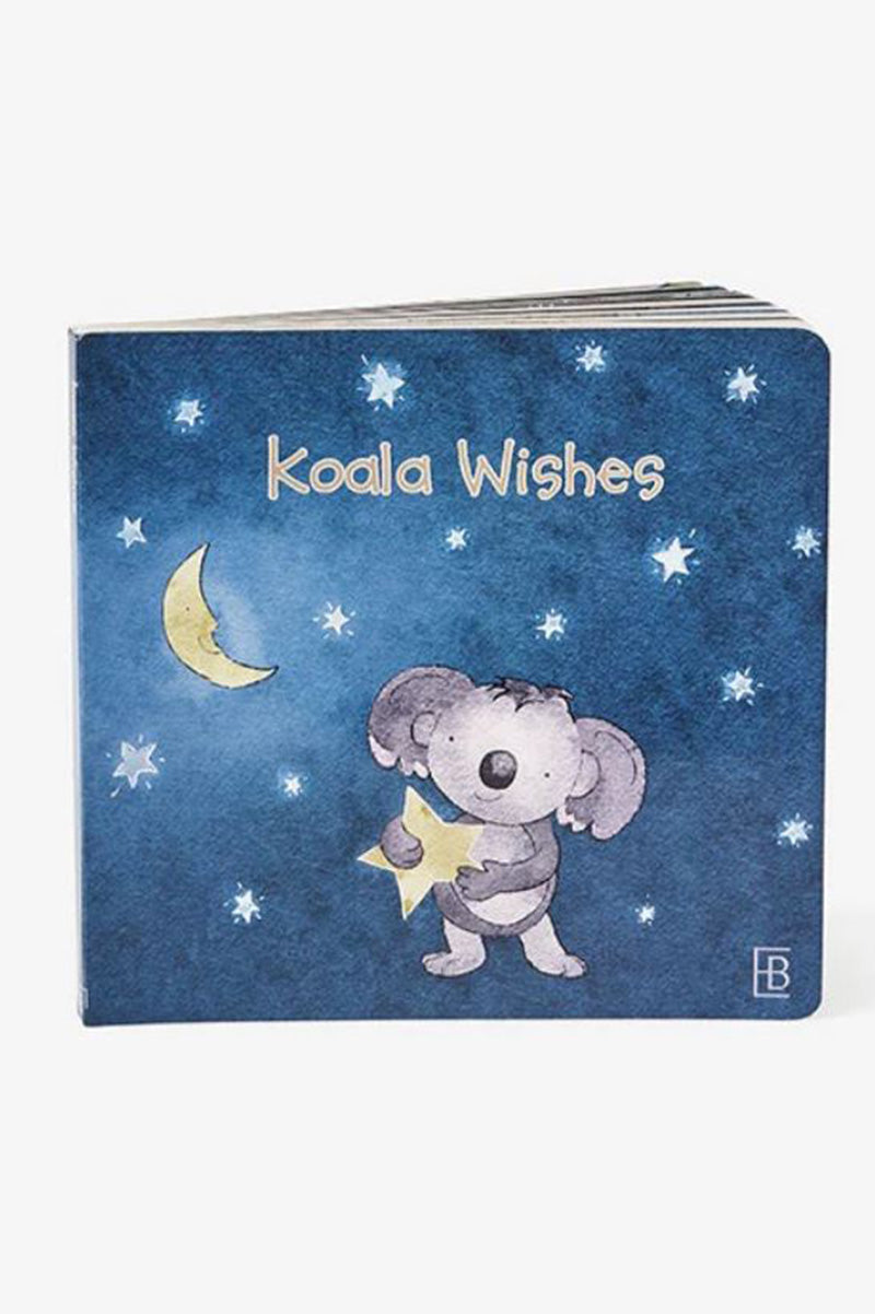 Koala Wishes board book cover with koala under stars and a crescent moon