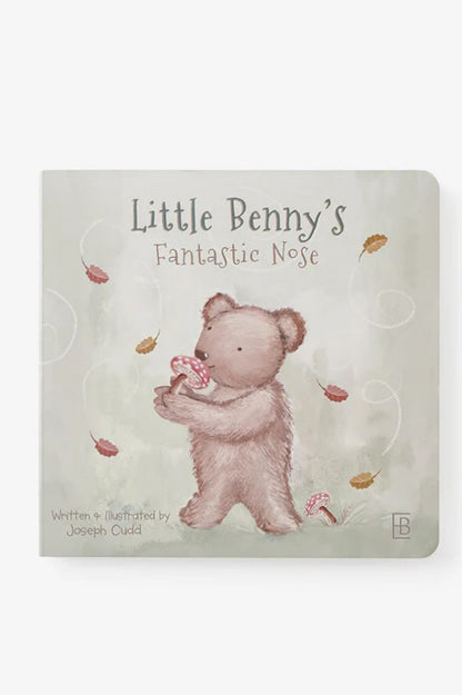 Little Benny’s Fantastic Nose board book cover with a cute bear and falling leaves