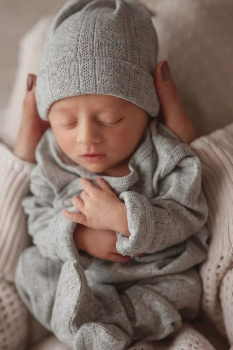 Pointelle layette gift set in grey style view