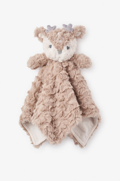 Plush security blanket, resembling a fawn on a white background