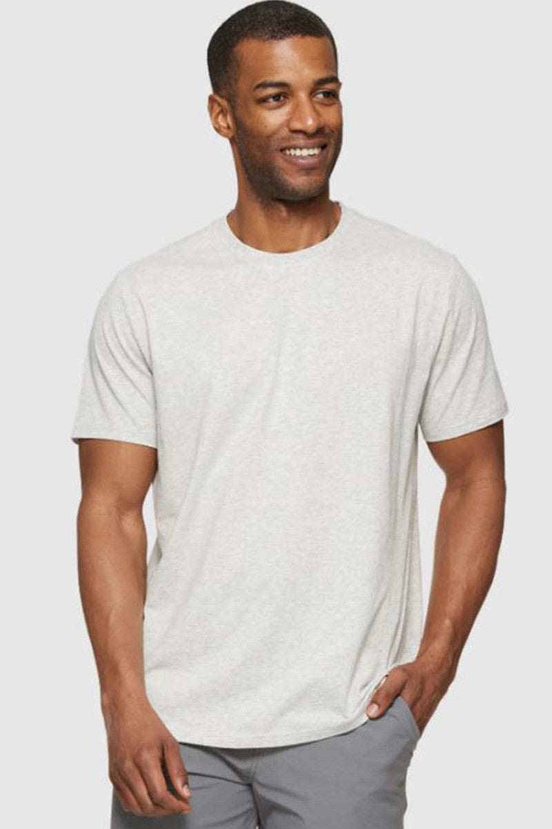 Essential Short sleeve crew neck tee in light grey heather front view