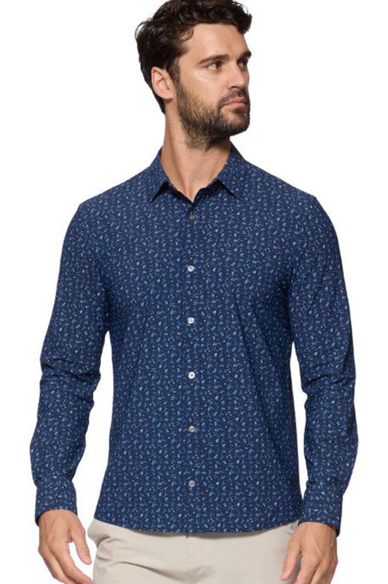 Burke long sleeve floral print shirt in navy combo 