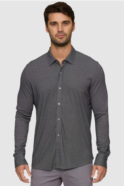 Boston long sleeve pique knit shirt in charcoal front view