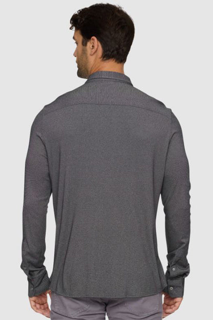 Boston long sleeve pique knit shirt in charcoal back view