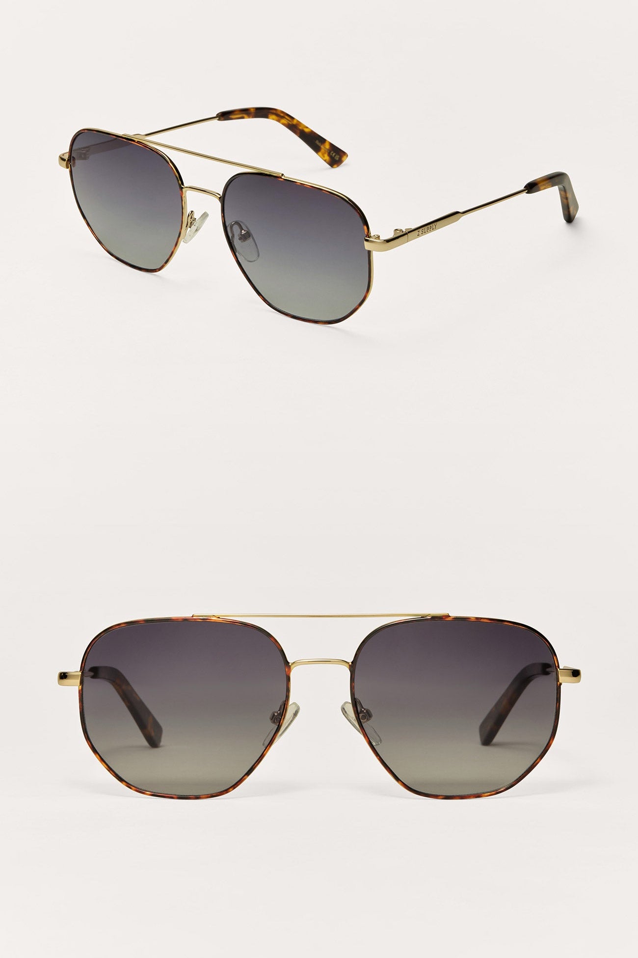 Highway polarized sunglasses with gold frame, tortoise temples, dark gradient lenses