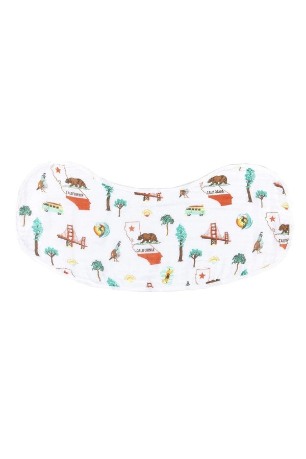 BURP CLOTH & BIB IN CALIFORNIA FRONT VIEW OPEN