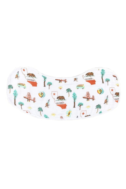 BURP CLOTH & BIB IN CALIFORNIA FRONT VIEW OPEN