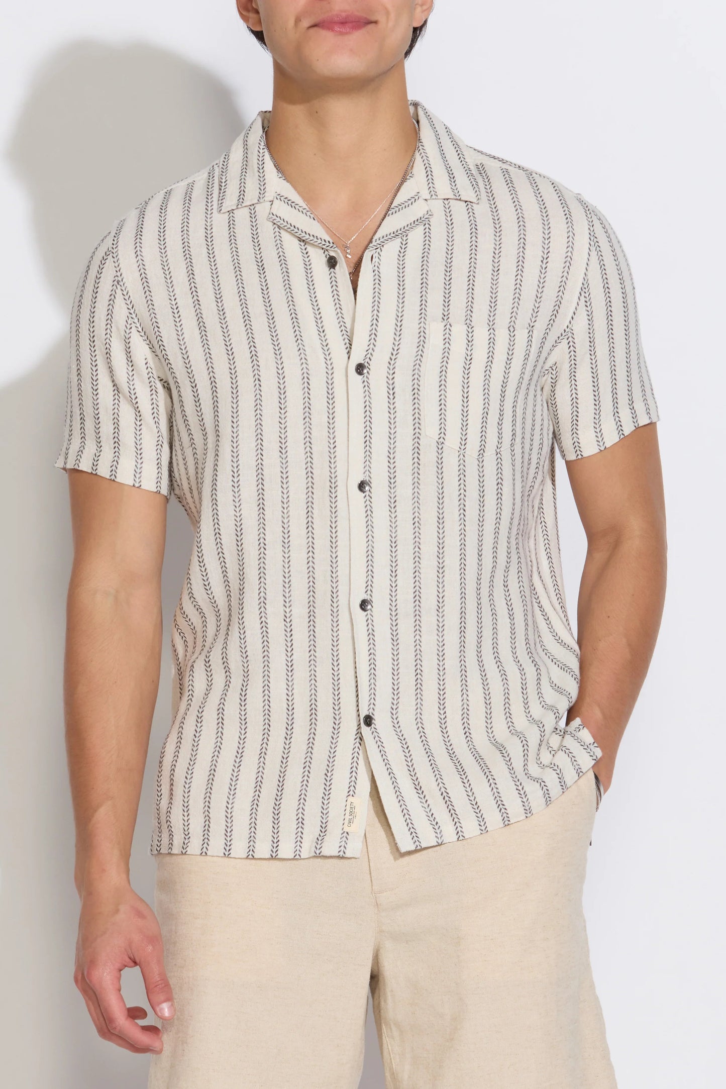 Resort shirt with short sleeves, striped pattern, button front, chest pocket