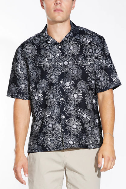 Tierra relaxed fit resort shirt in black front view