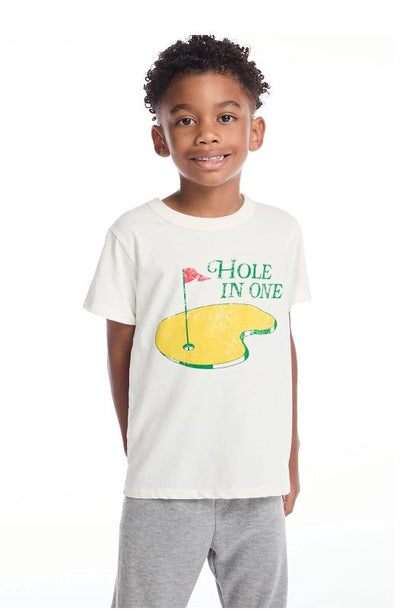 Hole in one tee in starry white front view