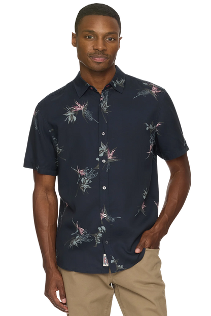 Charleston short sleeve button down shirt in tropic navy combo front view