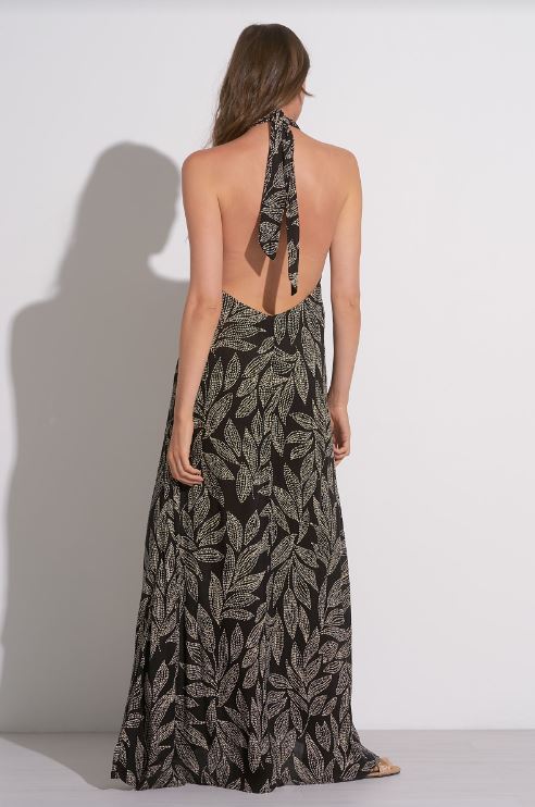 Halter maxi dress in Black Cartgena back view