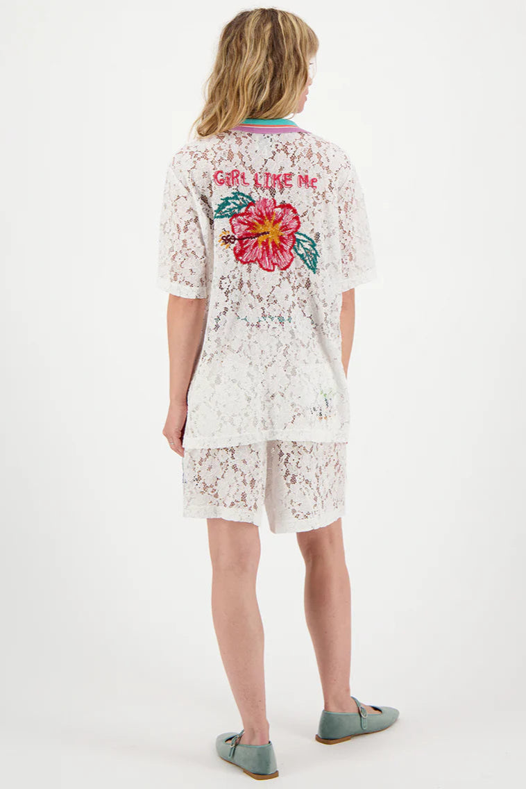 Megan lace shirt in white back view