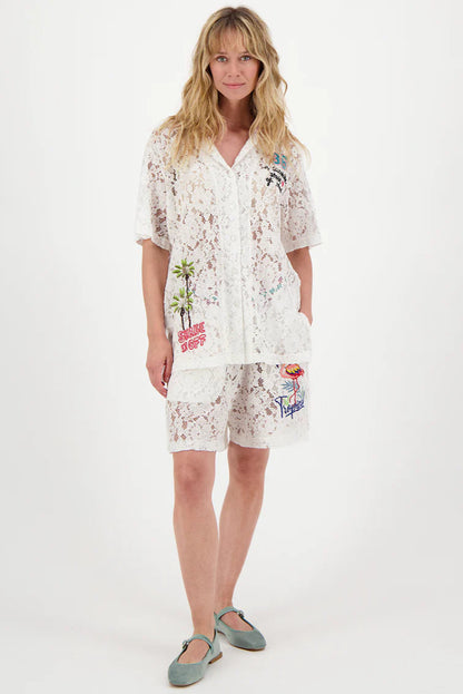 Megan lace shirt in white front view