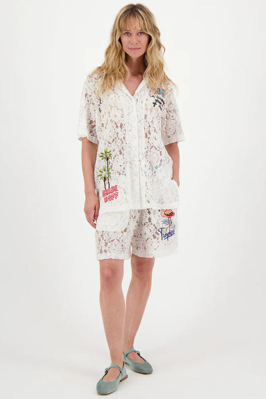 Megan lace shirt in white front view