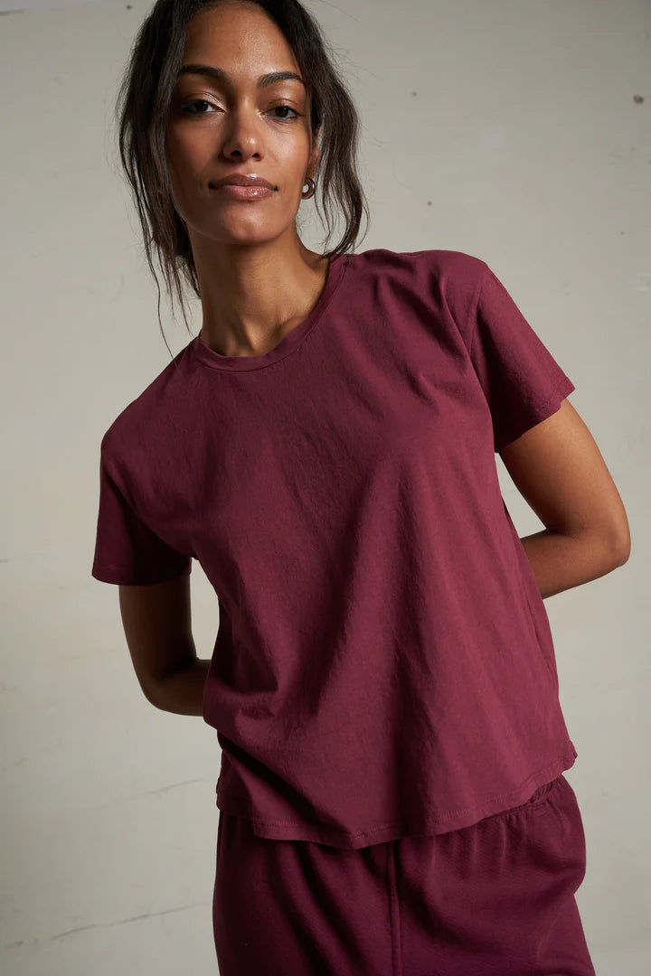 HARLEY BOXY CREW TEE IN DARK BURGUNDY FRONT VIEW