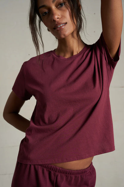 HARLEY BOXY CREW TEE IN DARK BURGUNDY FRONT VIEW