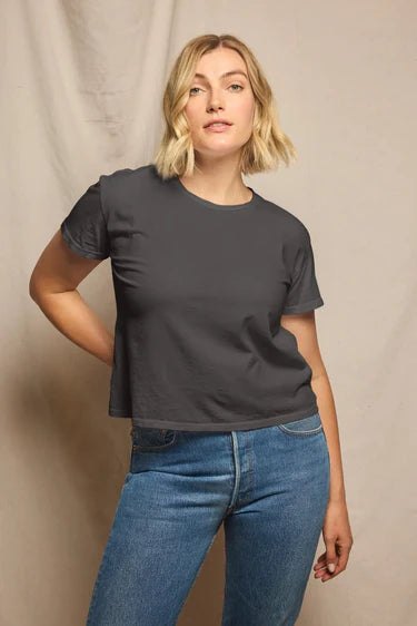 HARLEY boxy crew tee in Vintage Black, crew neck and short sleeves