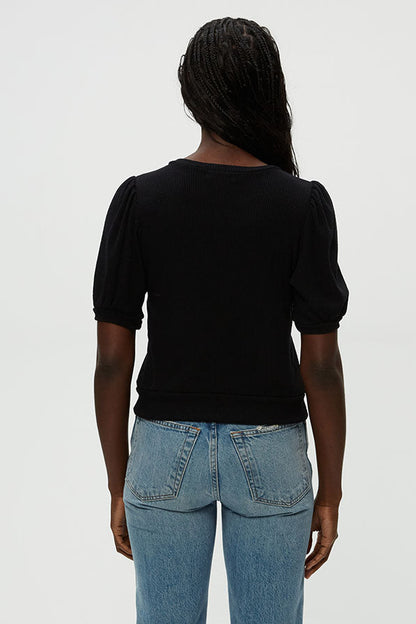 QUINN PUFF SLEEVE TOP IN BLACK BACK VIEW