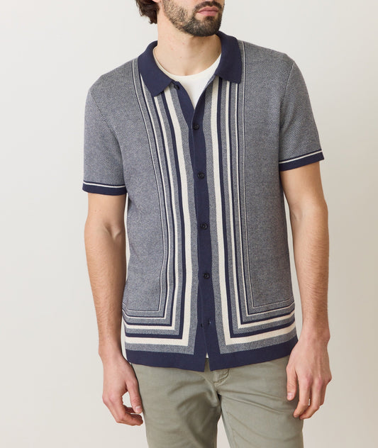 Ethan sweater button down in india ink and oatmeal front view