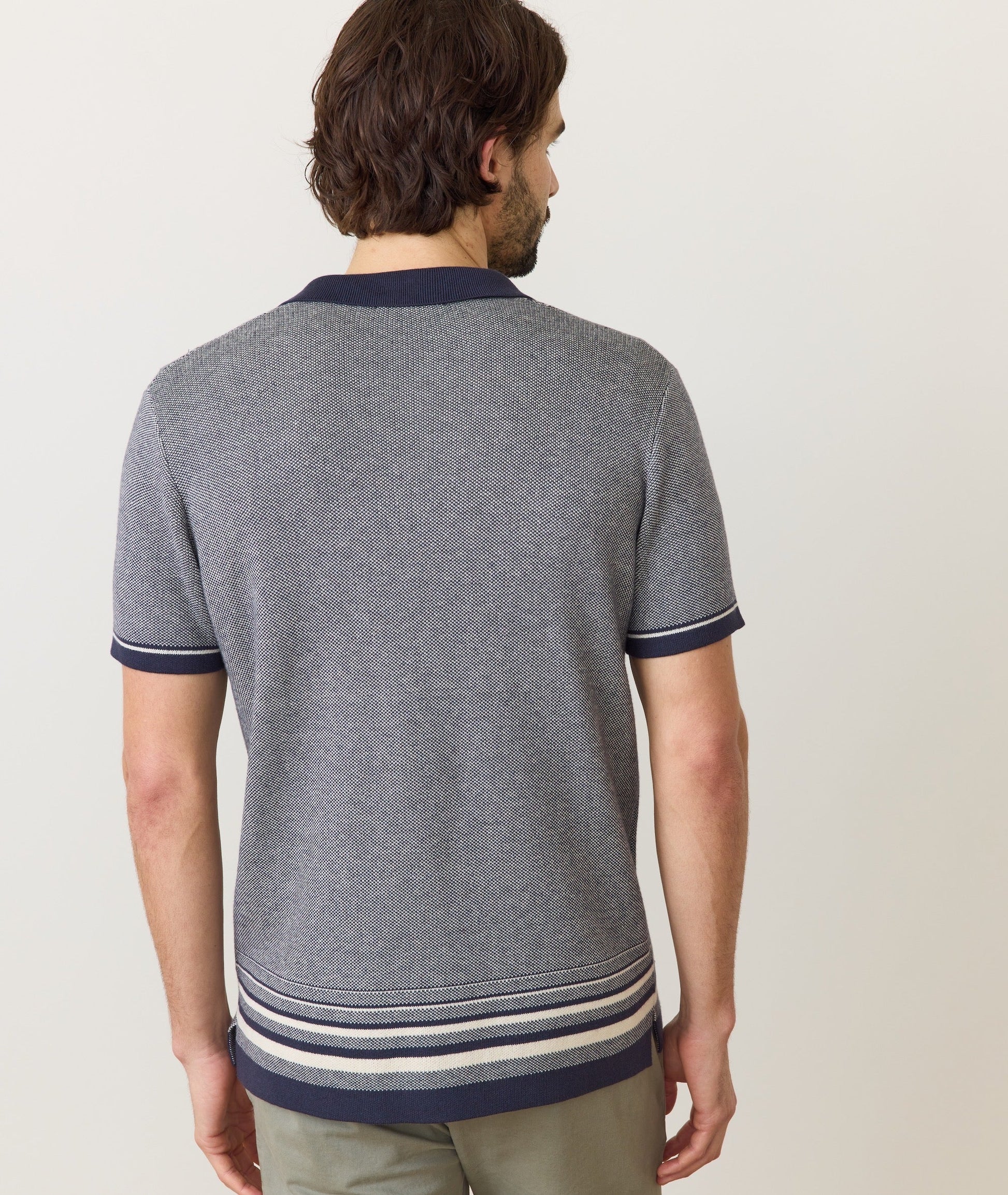 Ethan sweater button down in india ink and oatmeal back view