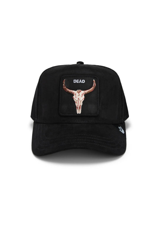 THE SUEDE SKULL TRUCKER IN BLACK FRONT VIEW
