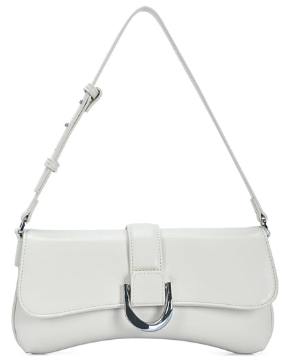 Chic curved flap shoulder bag in bone front view
