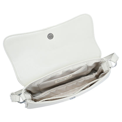 Chic curved flap shoulder bag in bone inside view