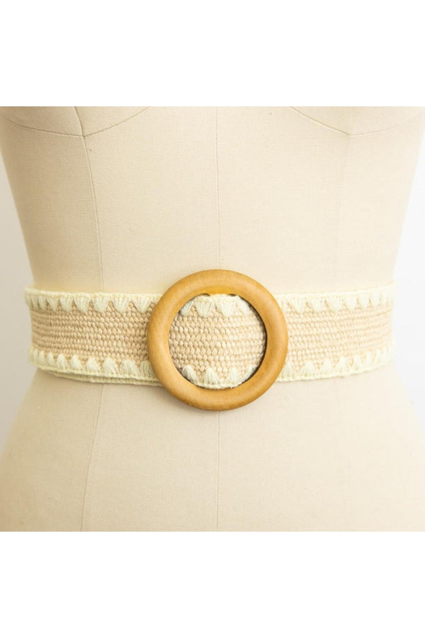 WHIPSTITCH RAFFIA BELT IN IVORY FRONT VIEW