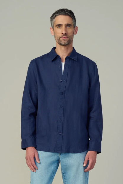 JAKOB LINEN SHIRT IN TRUE NAVY FRONT VIEW