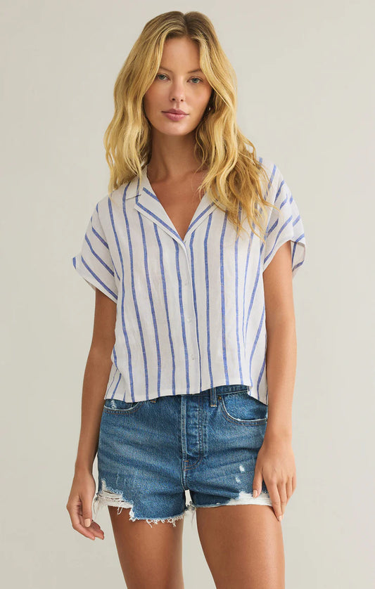 PARALLEL BUTTON DOWN TOP IN PALACE BLUE FRONT VIEW