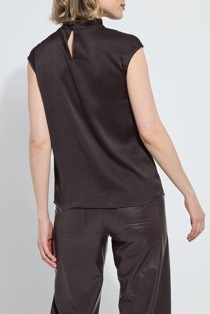 AISHA HIGH NECK DRAPED BLOUSE IN DOUBLE ESPRESSO BACK VIEW