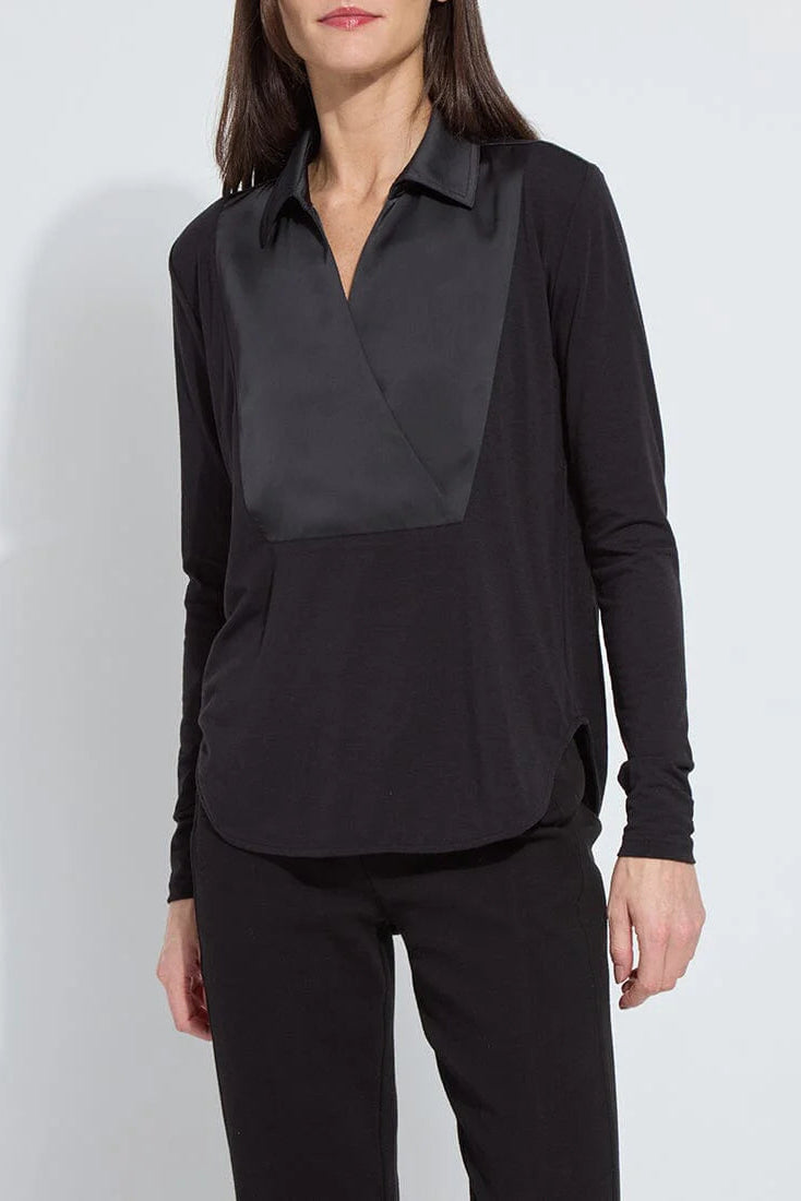 PIETRA COLLAR TOP IN BLACK FRONT VIEW