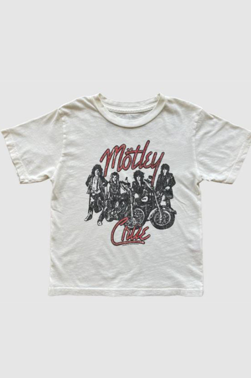 Motley crue short sleeve in vintage white flat front view