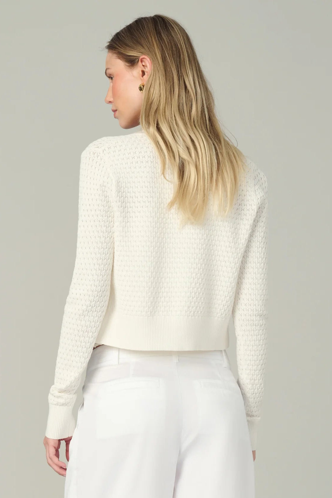  Pointelle Dani Cardigan in Milk BACK VIEW