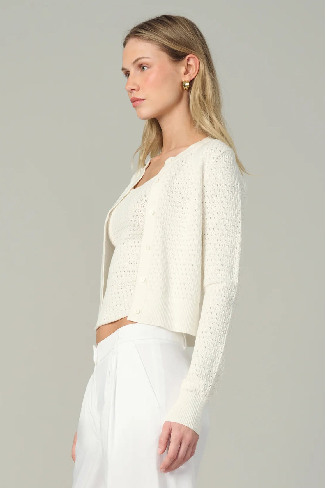  Pointelle Dani Cardigan in Milk SIDE VIEW