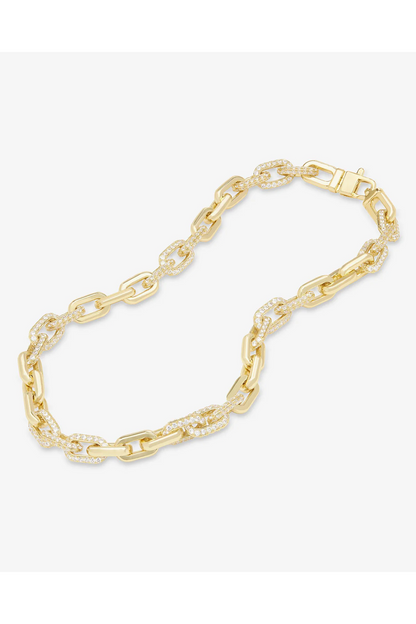 Frankie Pavé Chain Necklace 18" IN GOLD FRONT VIEW