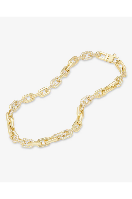 Frankie Pavé Chain Necklace 18" IN GOLD FRONT VIEW
