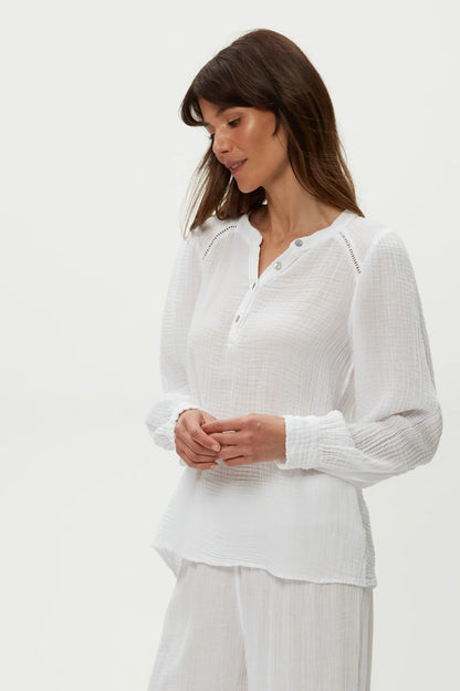 Kacey peasant top in white front view