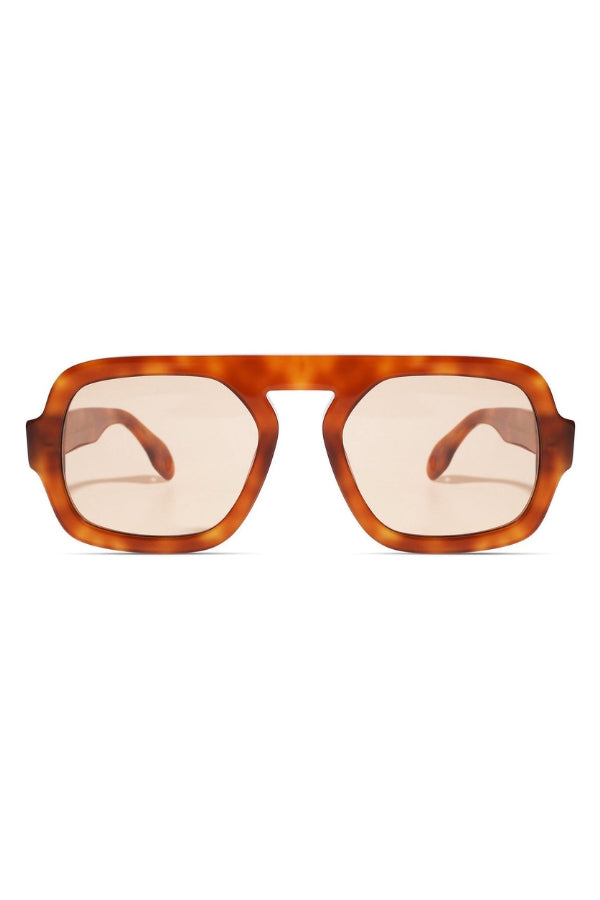 Sunglasses with amber tortoiseshell frame and beige lenses