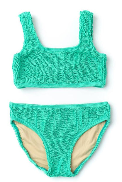 Crinkle bikini in green front view 