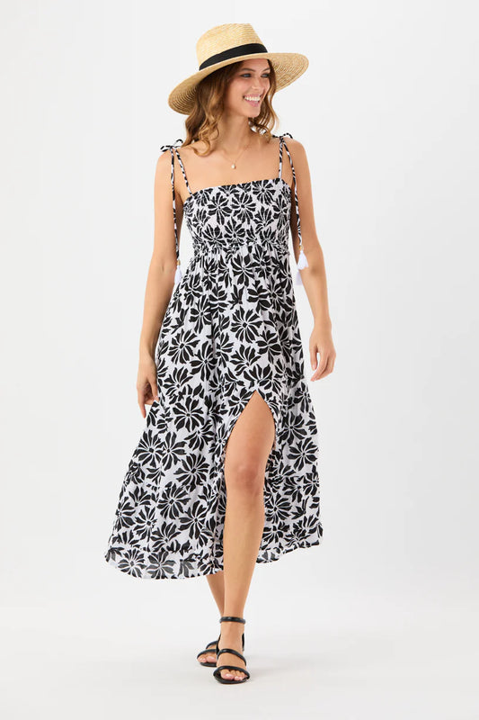 Belinda Maxi dress in abstract flowers white front view