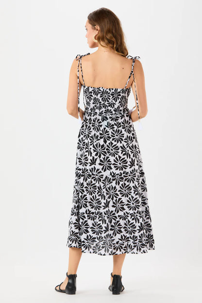 Belinda Maxi dress in abstract flowers white back view