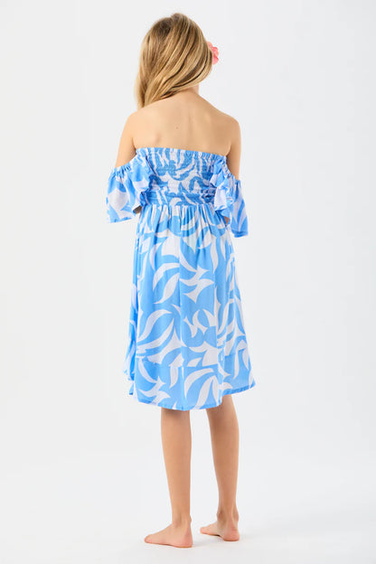 Happiness mini dress in abstract geo sky back view