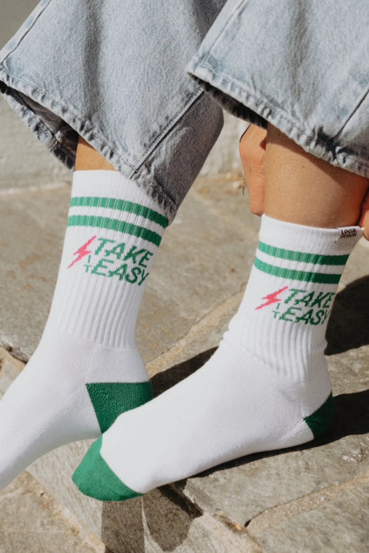 Crew socks in "Take it Easy" White on
